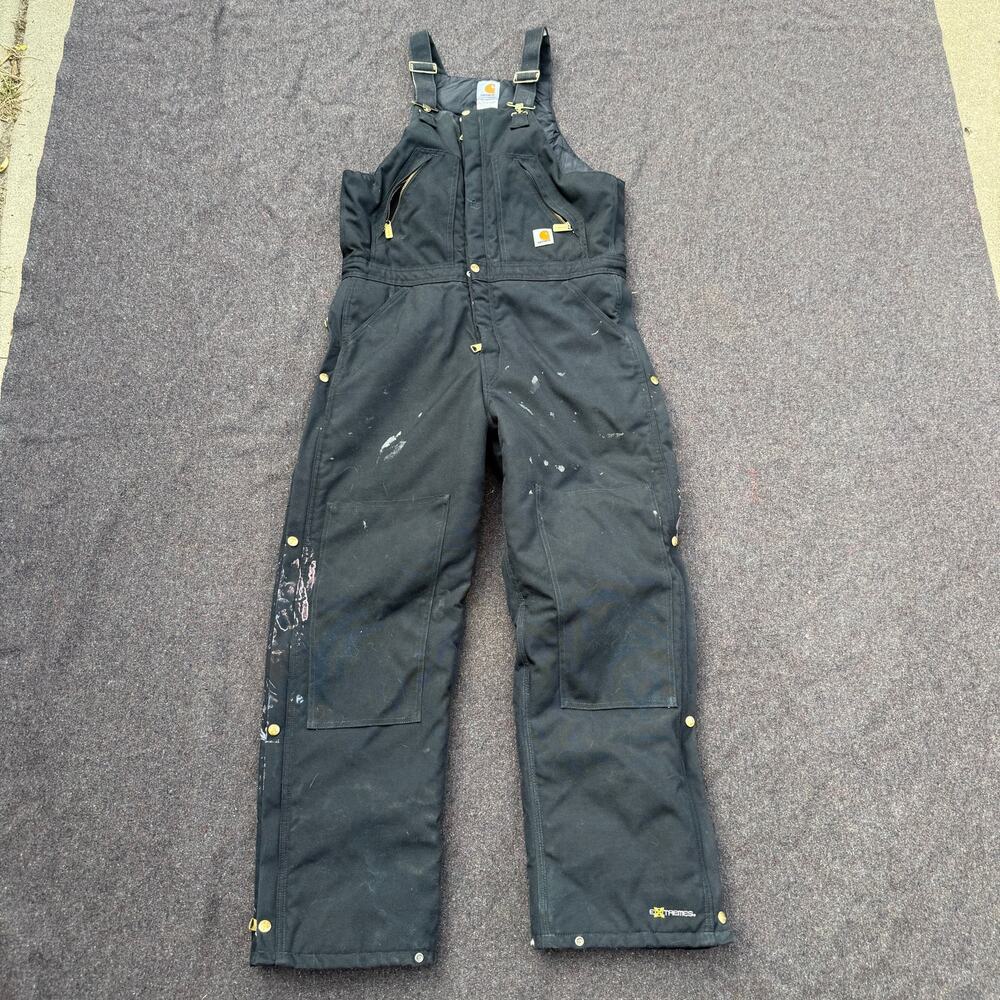 Men's Carhartt Extremes Black Duck Canvas Insulated Work Bibs Overalls 32 x 32